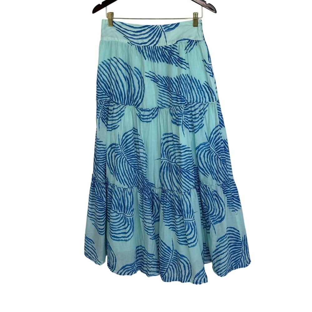 Vineyard Vines Palm Frond Maxi Skirt Blue Cotton Tiered Ruffle Size 6